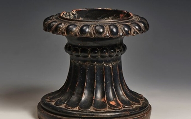 South Italian Terracotta Black-Glazed Vase Stand (rare) - 20×21×0 cm