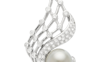 South Sea Cultured Pearl, Diamond, White Gold Pendant Stones:...