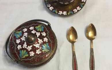 Spoon, Sugar bowl, Coffee cup (8) - .925 silver - Russia - Late 20th century