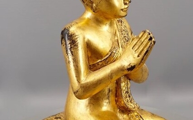 Statue - Wood - Adorant de Bouddha - Burma - 19th century