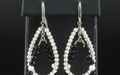 Sterling Pearl and Black Onyx Earrings