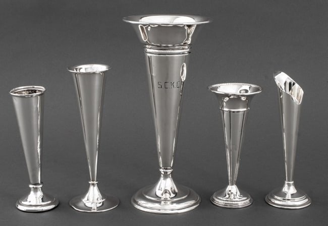 Sterling Silver Trumpet Vases, 5