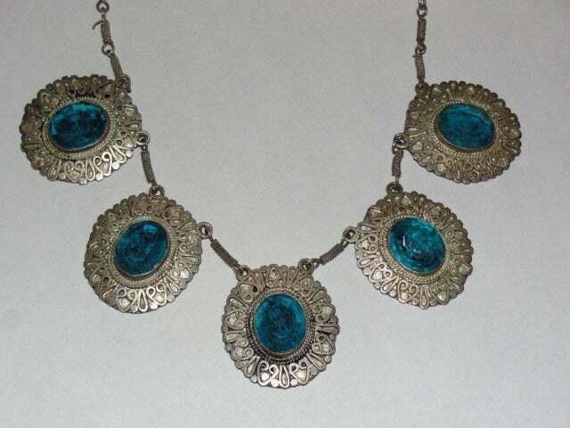 Sterling Silver and Faceted Blue Glass Necklace