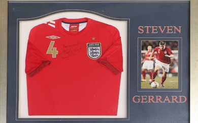 Steven Gerrard Autographed England No.4 Red Shirt