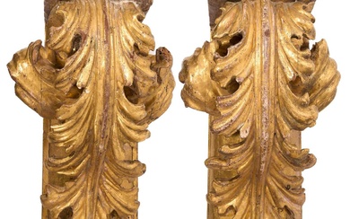 Striking pair of 18th / 19th century carved gilt wood wall brackets