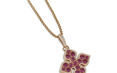 TESORO ROSE SAPPHIRE AND DIAMOND NECKLACE IN 18KT YELLOW GOLD