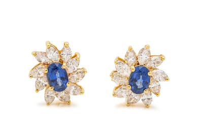 TIFFANY &amp; CO., SAPPHIRE, AND DIAMOND CLUSTER EARRINGS