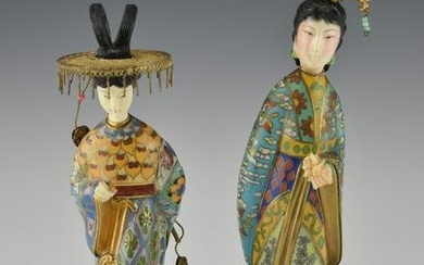 TWO EARLY 20TH CENTURY CHINESE CLOISONNE BEAUTY FIGURINES