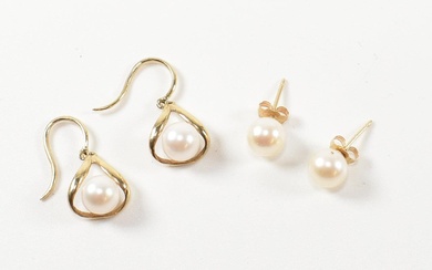 TWO PAIRS OF GOLD & CULTURED PEARL EARRINGS