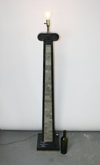 Tessellated marble column floor lamp with Ionic capital