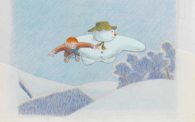 The Snowman: an original animation cel of The Snowman and James flying together
