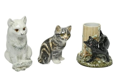 Three French Faience and English Majolica Cat Related
