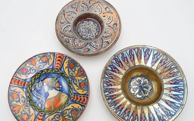 Four Polychrome Pottery Dishes, to include italian