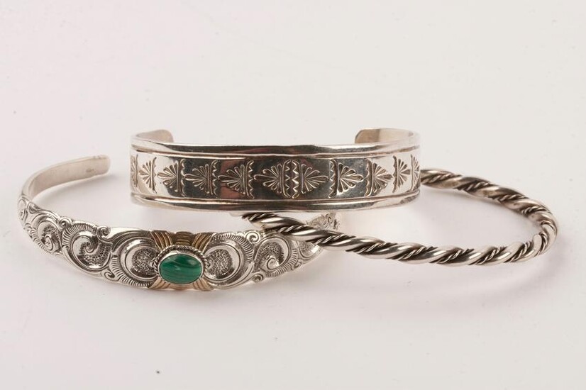 Three Sterling Silver Stamped Bangles
