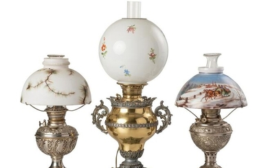Three Victorian Brass Oil Lamps