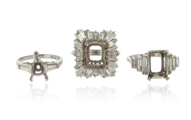 Three diamond-set ring mounts, missing centre stones, one...