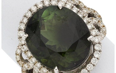 Tourmaline, Diamond, White Gold Ring The ring features an...