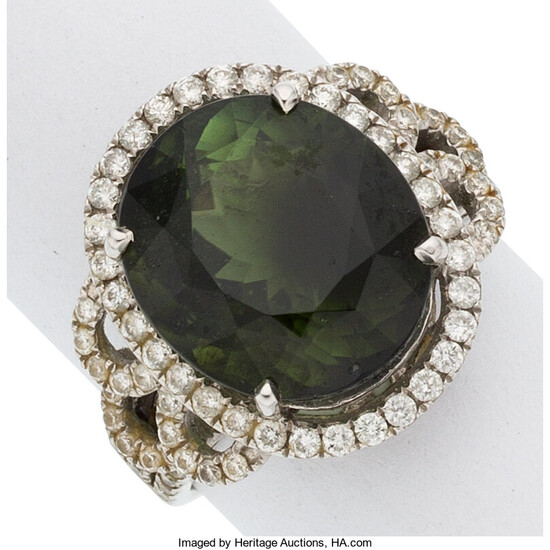 Tourmaline, Diamond, White Gold Ring The ring features an...