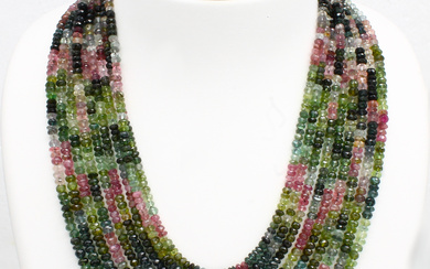 Tourmaline-necklace with 18 kt gold clasp , YG 750/000 tested,...