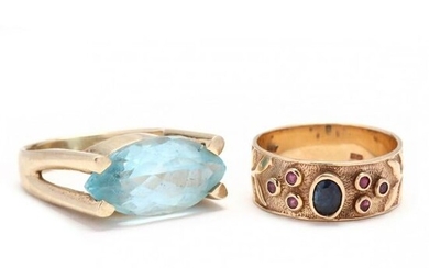 Two 14KT Gold and Gem-Set Rings