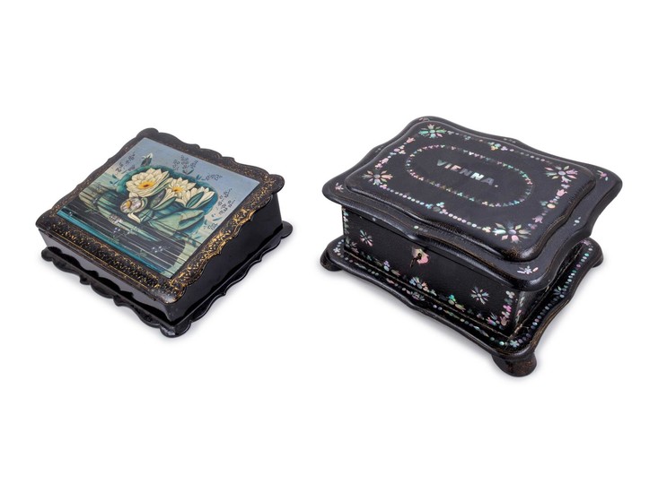 Two Black Lacquered and Mother-of-Pearl Inlaid Boxes