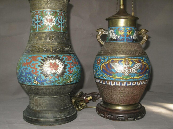 Two Chinese Champleve lamps 19th/20thc GC3A