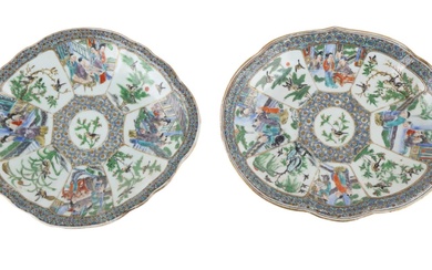 Two Chinese Famille Vert Shaped Porcelain Plates