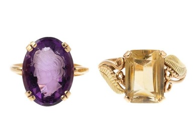 Two Rings with Citrine & Amethyst in 14K