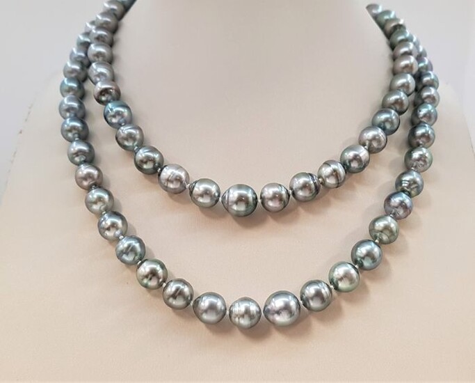 United Pearl - 8.5x11mm Silvery Green - 14 kt. Gold, Tahitian pearls - Necklace