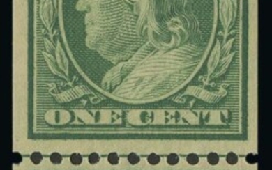 United States: Washington-Franklin Issues 1c green guide line pair
