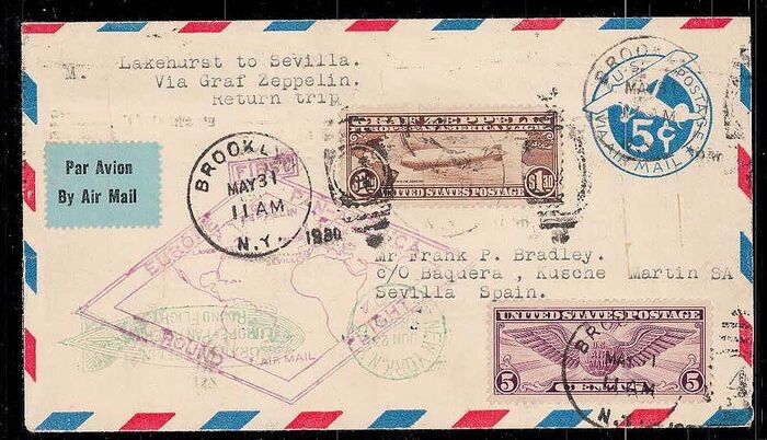 United States of America 1930 - Airship Graf Zeppelin Pan America Roundfluight with 1.30$ Zepp stamp
