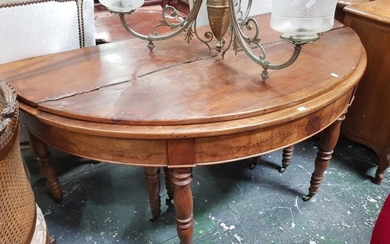 Unusual 19th Century French Fold Over & Extending Dining Table, the demi-lune top opening to a circle and with telescopic action