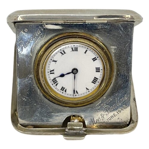 Unusual Silver Pocket Travelling Clock. 61 g. Birmingham 192...