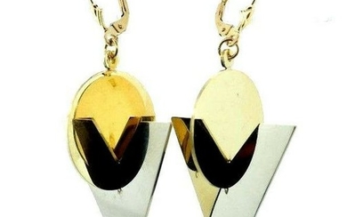 VINTAGE 14k Yellow Gold Geometric Dangle Earrings Circa