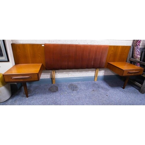 VINTAGE G-PLAN HEADBOARD WITH SIDE TABLES. 250 CM LONG TO FI...