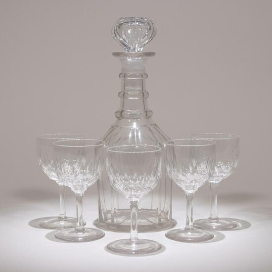 Victorian Crystal Glass Decanter & Five Glasses