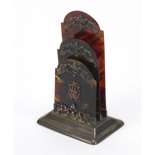 Victorian silver and tortoiseshell letter rack with foliate ...
