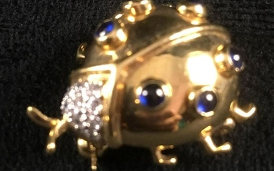 Vintage 18K Gold Ladybug With Sapphires and Diamonds