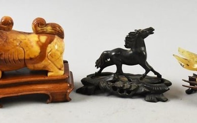 Vintage Chinese Carved Stone Animals w/ Stands