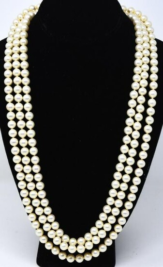 Vintage Costume Jewelry 3 Strand Pearl Necklace