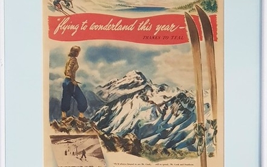 Vintage Framed Tasman Empire Airways Limited TEAL Advertment 1950 (frame size 51 x 41cm)