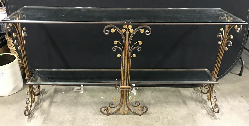 Vintage Glass & Metal Console Table