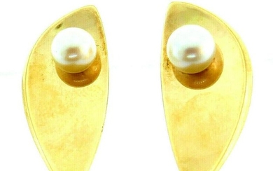 Vintage Hans Hansen 14k Yellow Gold Pearl Earrings