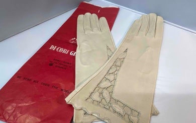 Vintage Italian Designer Di Cori Ladies Cream Long Leather Evening Gloves