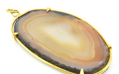 Vintage Mounted Agate Panel Necklace Pendant