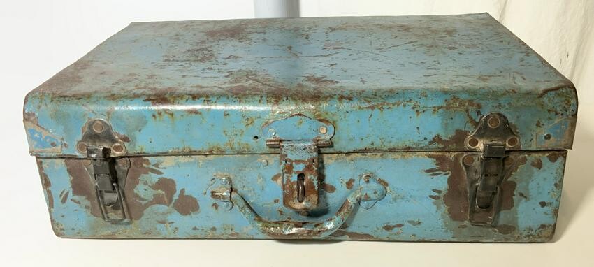 Vintage Painted Blue Metal Tool Box