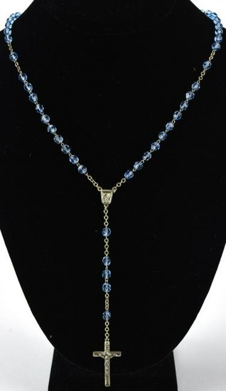 Vintage Sterling & Aquamarine Crystal Rosary Bead