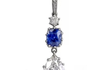 Vintage Tiffany & Co. Kashmir Sapphire Diamond Platinum Dangle Pendant
