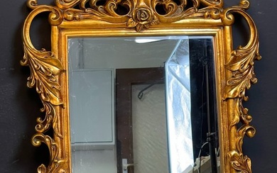 Wall mirror- Baroque mirror with facet cut - Wood