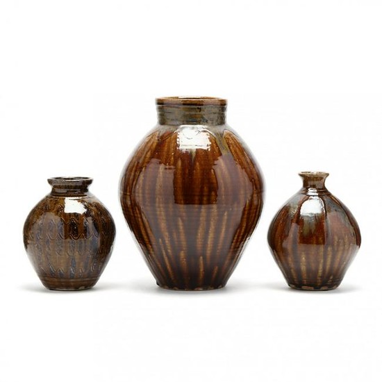 Western NC Pottery, Kim Ellington Three Ovoid Vases